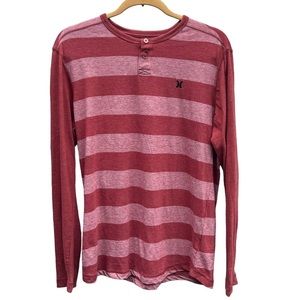 Hurley Long Sleeve Henley Rust Striped, SZ M